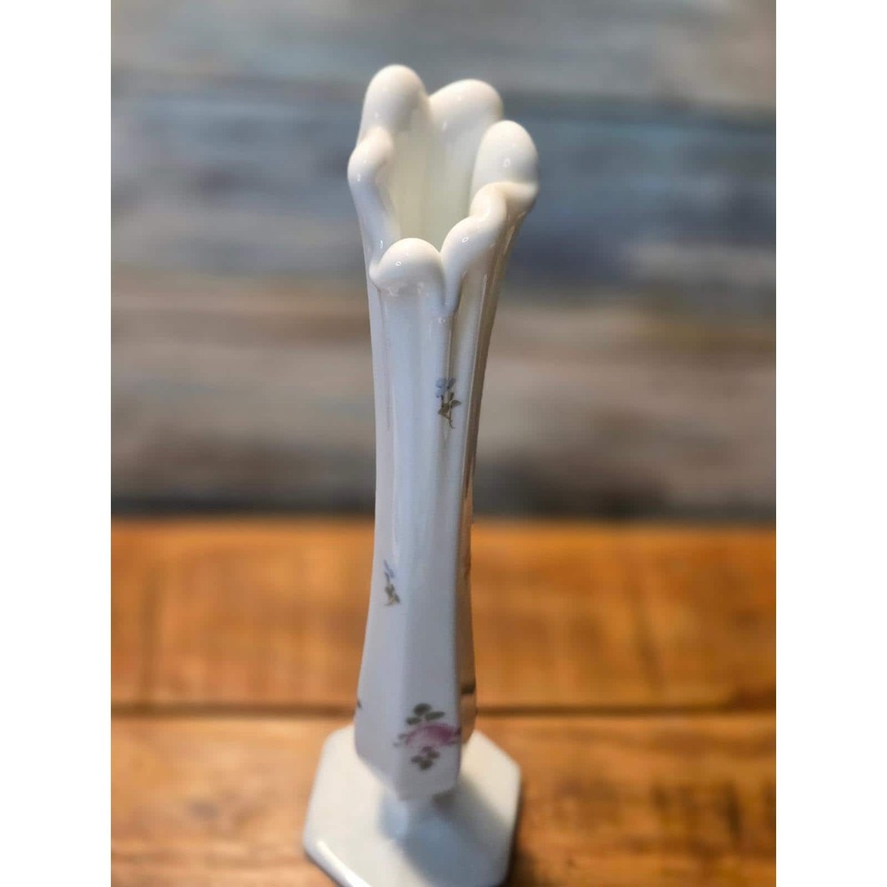 Vintage White Milk Glass Swung Glass Bud Vase Floral Accent Decor
